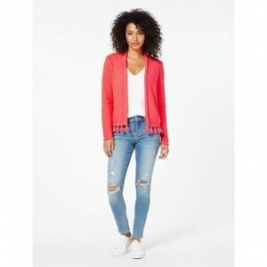 Lilly Pulitzer Coral Pink Tassel Open Front Cardigan Sweater Women's XXS